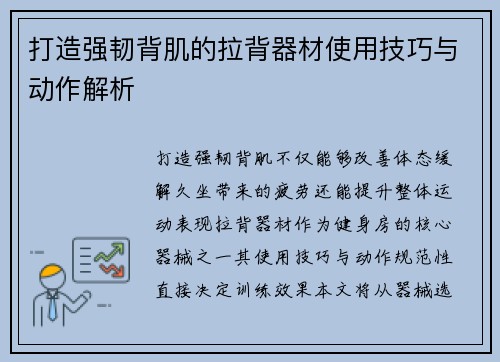 打造强韧背肌的拉背器材使用技巧与动作解析