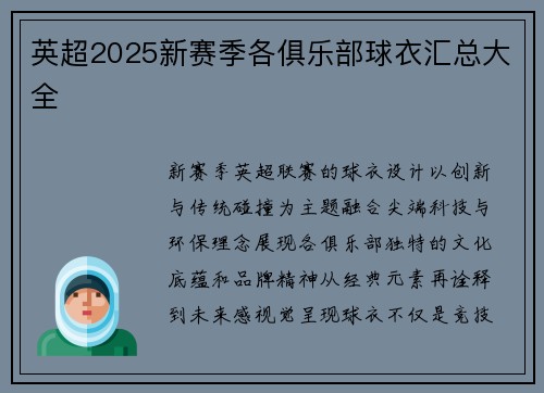 英超2025新赛季各俱乐部球衣汇总大全